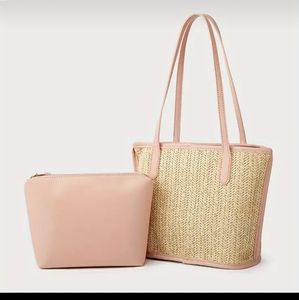 Beautiful straw woven bag with purse set
